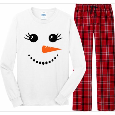 Snowman Girl Face Christmas Winter Long Sleeve Pajama Set