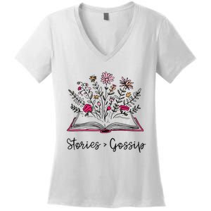 Stories Gossip Funny Bookworm Book Lover Reading Library Women's V-Neck T-Shirt