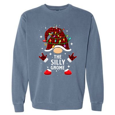 Silly Gnome Family Buffalo Plaid Christmas Light Pajama Gift Garment-Dyed Sweatshirt