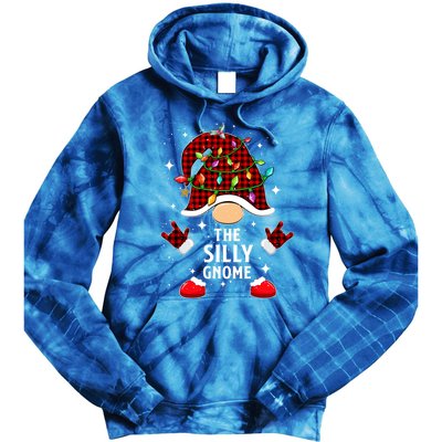 Silly Gnome Family Buffalo Plaid Christmas Light Pajama Gift Tie Dye Hoodie