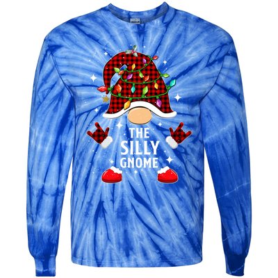 Silly Gnome Family Buffalo Plaid Christmas Light Pajama Gift Tie-Dye Long Sleeve Shirt