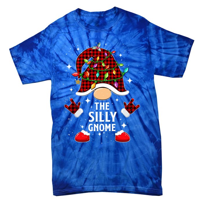 Silly Gnome Family Buffalo Plaid Christmas Light Pajama Gift Tie-Dye T-Shirt