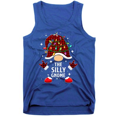 Silly Gnome Family Buffalo Plaid Christmas Light Pajama Gift Tank Top