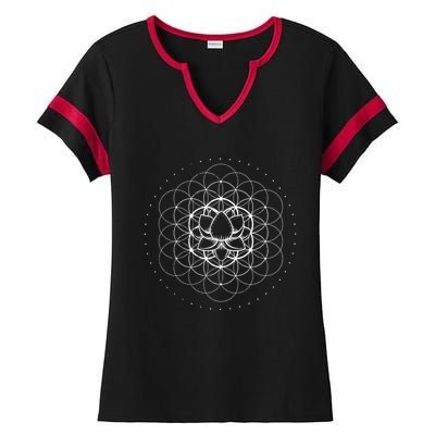 Sacred Geometry Flower Of Life Yoga Lotus Dmt Dala Chakra Gift Ladies Halftime Notch Neck Tee