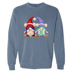 Skiing Gnomes For Grandma And Grandpa Funny Ski Mom And Dad Gift Garment-Dyed Sweatshirt