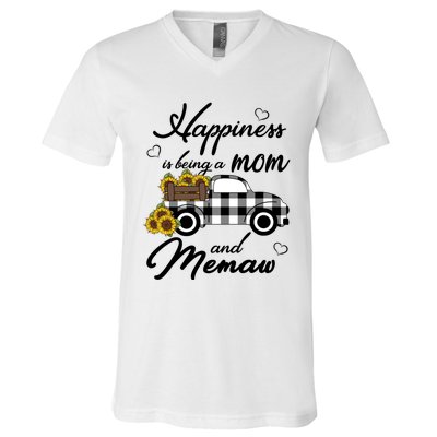 Sunflower Grandma Funny Gift Happiness Is Being A Mom And Memaw Gift V-Neck T-Shirt