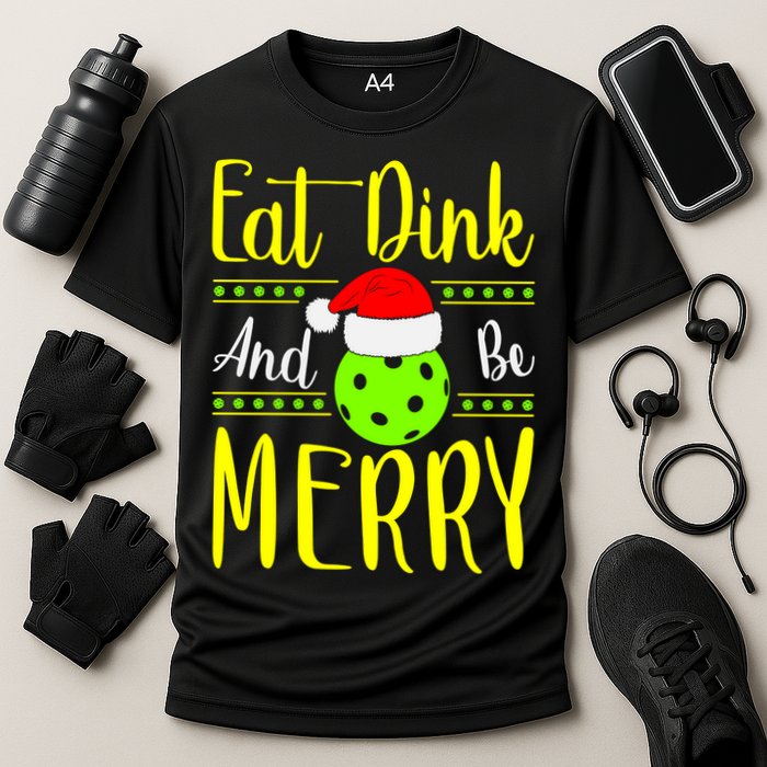 Santa Gift For Pickleball Plyer Eat Dink And Be Merry Cooling Performance Crew T-Shirt