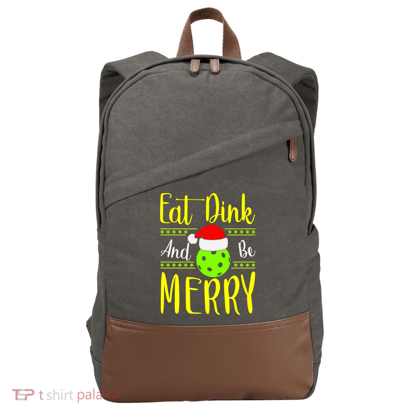 Santa Gift For Pickleball Plyer Eat Dink And Be Merry Cotton Canvas Backpack