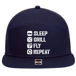 Sleep Grill Fly Repeat 7 Panel Mesh Trucker Snapback Hat