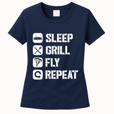 Sleep Grill Fly Repeat Womens T-Shirt