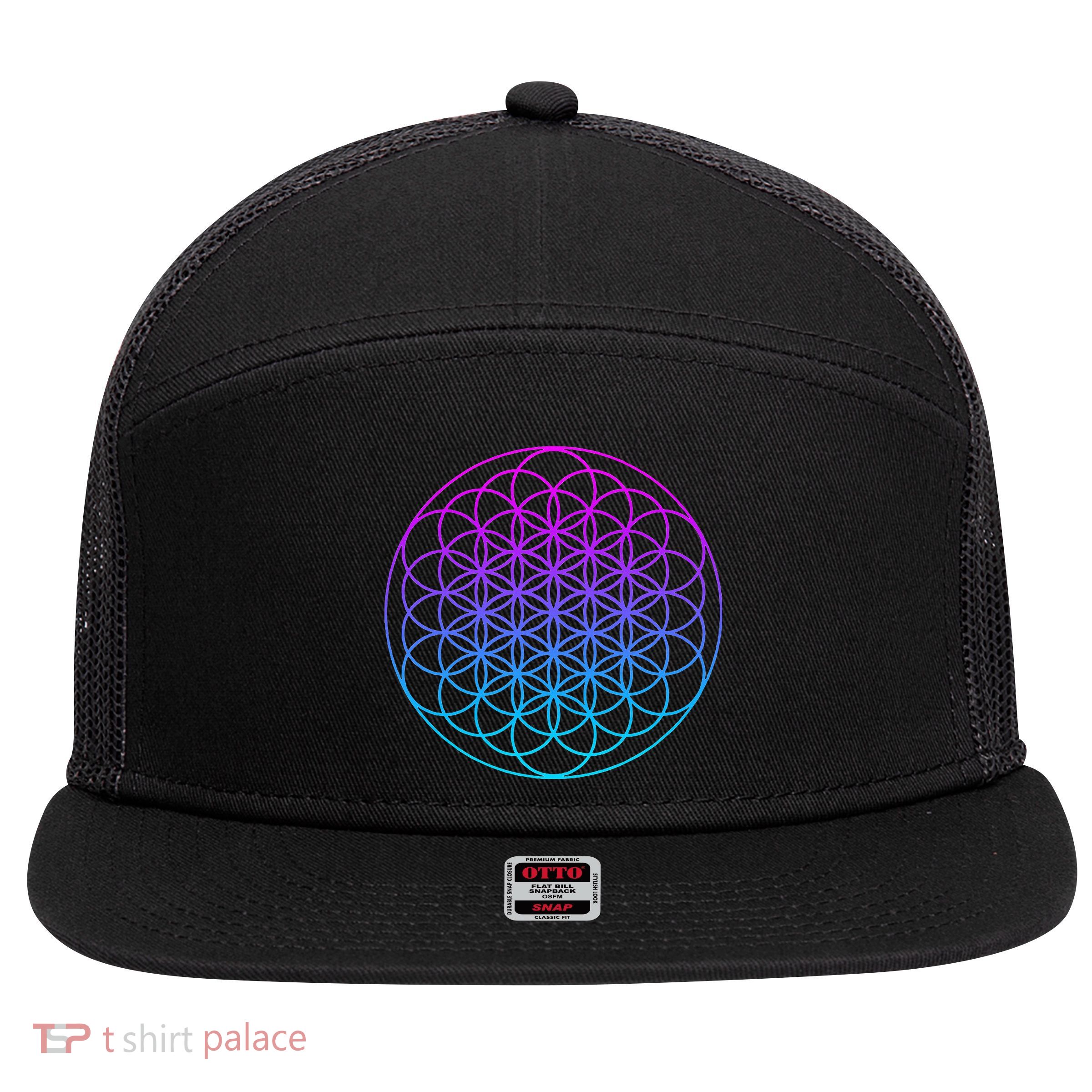Sacred Geometry Flower Of Life 7 Panel Mesh Trucker Snapback Hat