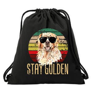 Stay Golden Funny Retro Golden Retriever Dog Breed Lover Drawstring Bag