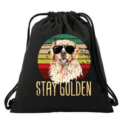 Stay Golden Funny Retro Golden Retriever Dog Breed Lover Drawstring Bag