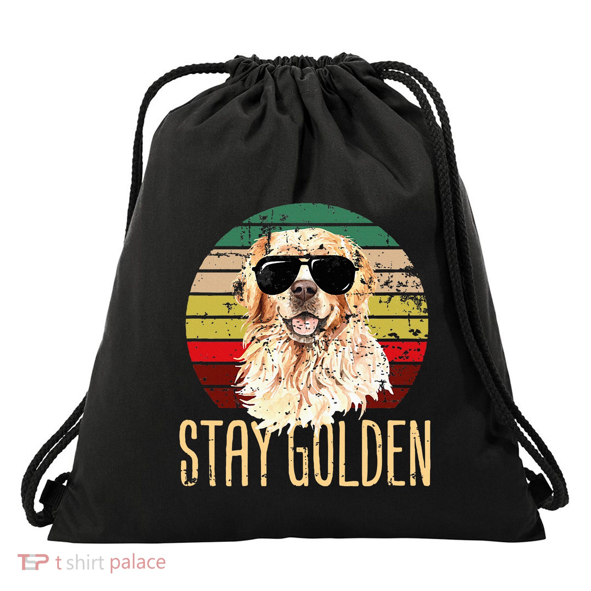 Stay Golden Funny Retro Golden Retriever Dog Breed Lover Drawstring Bag