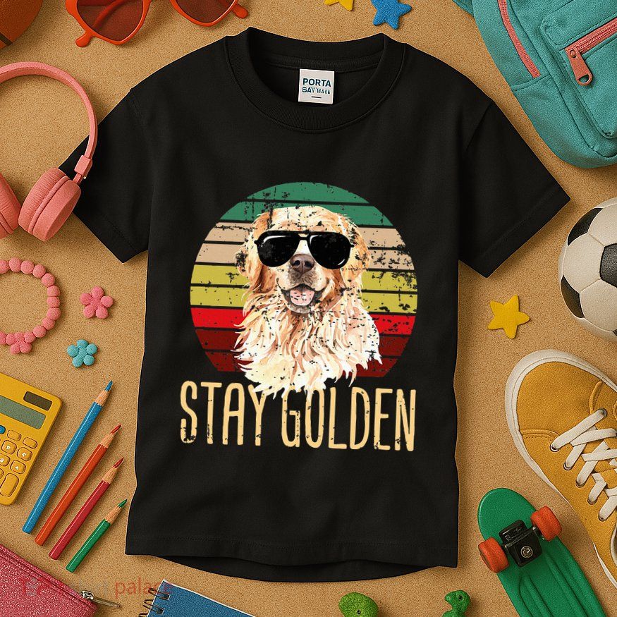Stay Golden Funny Retro Golden Retriever Dog Breed Lover Kids T-Shirt