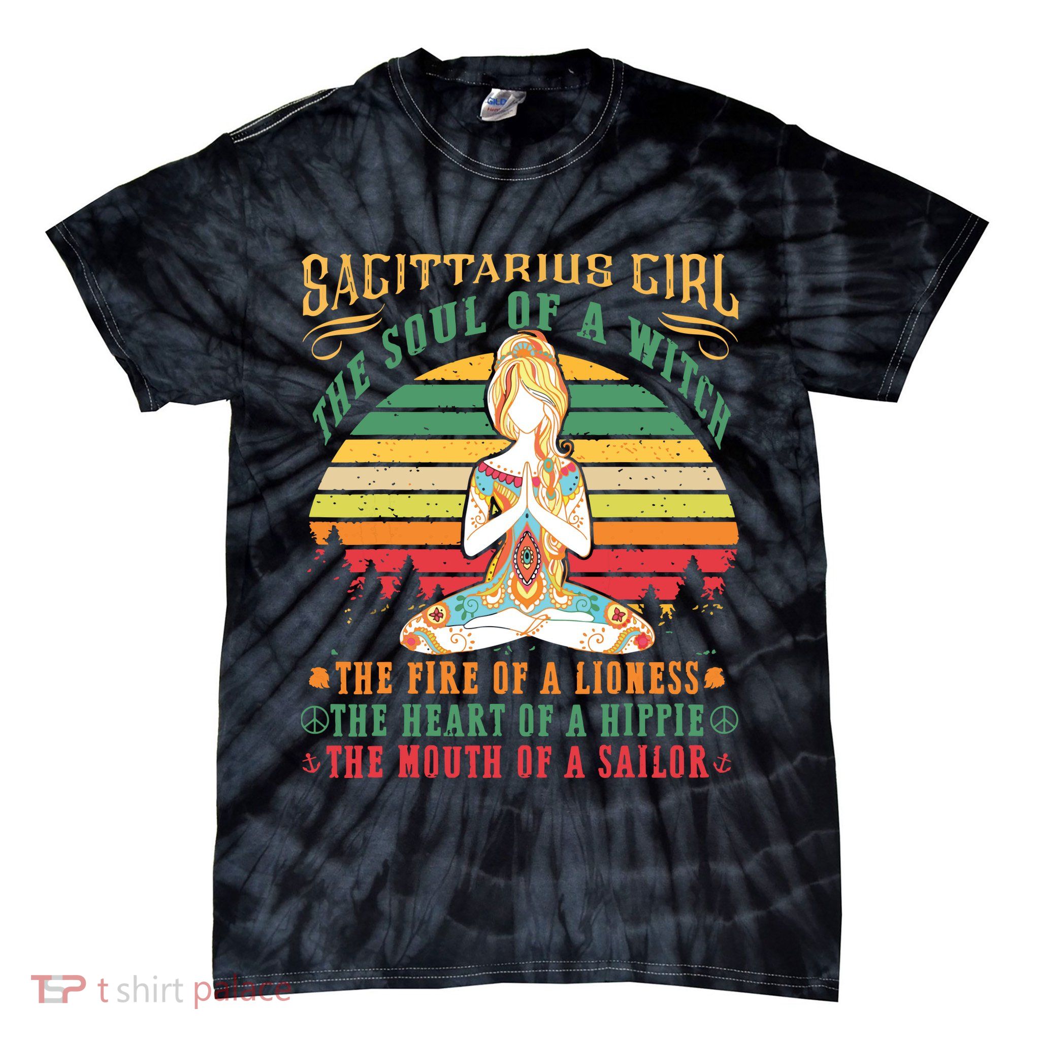 Sagittarius Girl For Yoga Black Women Birthday Gifts Tie-Dye T-Shirt