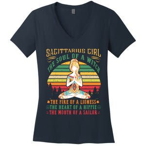 Sagittarius Girl For Yoga Black Women Birthday Gifts Women's V-Neck T-Shirt