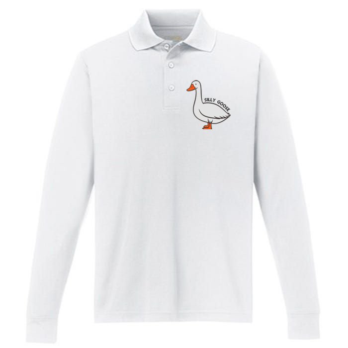 Silly Goose Funny Duck Performance Long Sleeve Polo