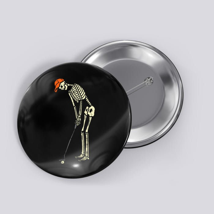 Skeleton Golf Funny Halloween Golfing Sports Golfer Button