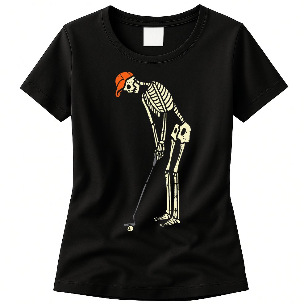 Skeleton Golf Funny Halloween Golfing Sports Golfer Womens T-Shirt