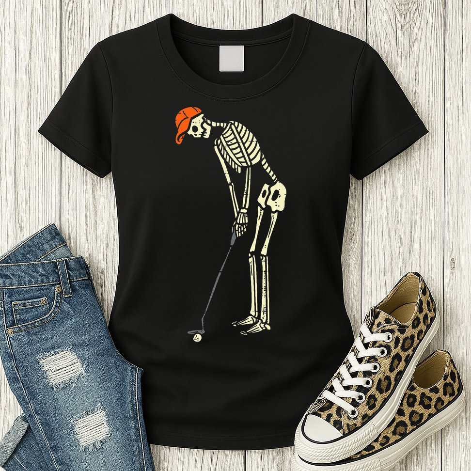 Skeleton Golf Funny Halloween Golfing Sports Golfer Womens T-Shirt
