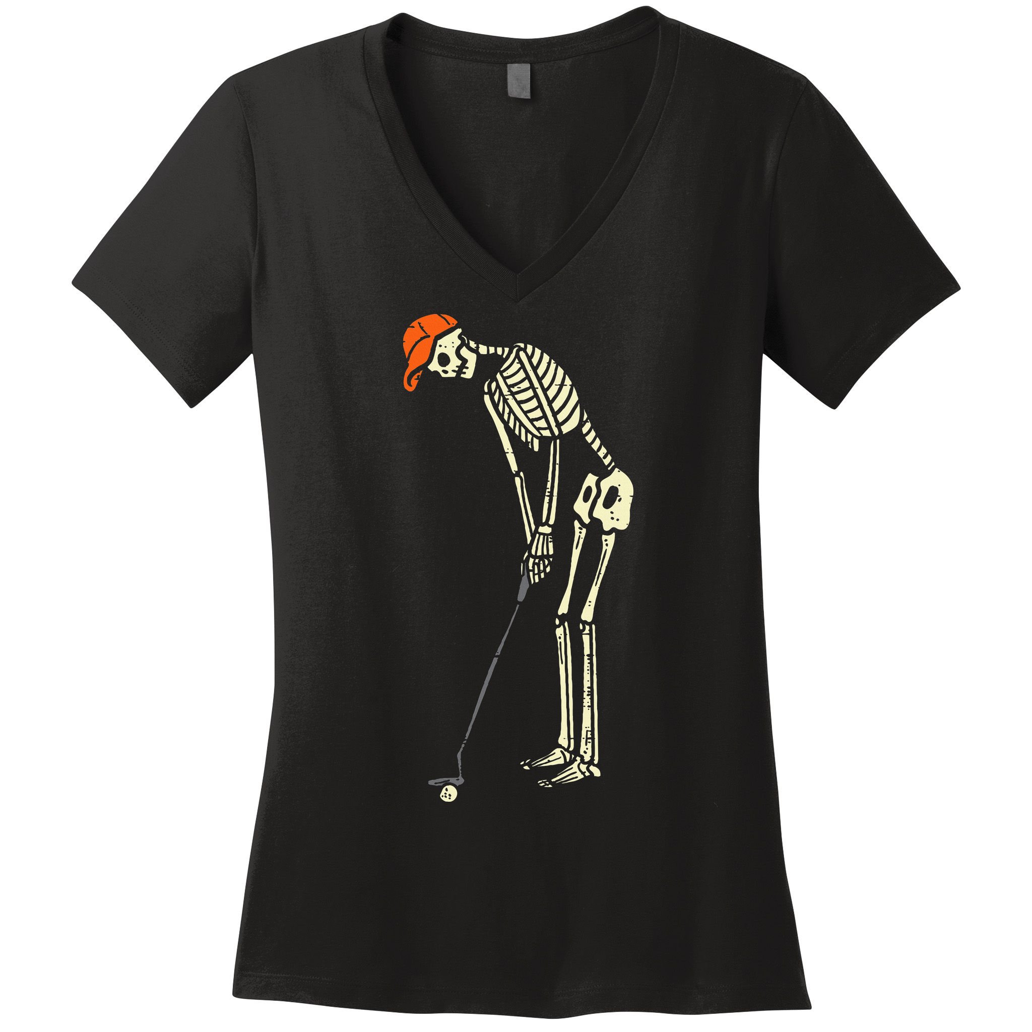 Skeleton Golf Funny Halloween Golfing Sports Golfer Women's V-Neck T-Shirt