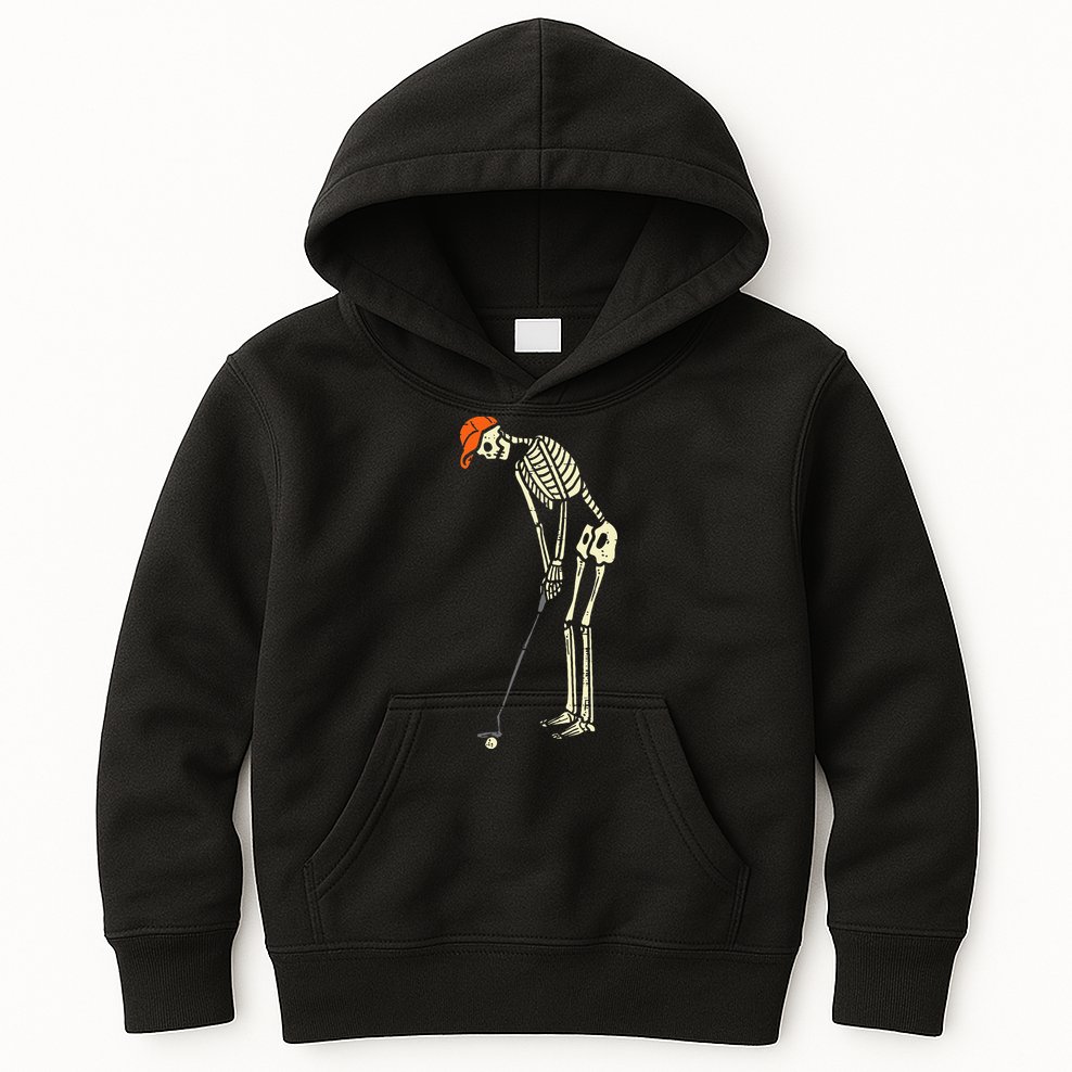 Skeleton Golf Funny Halloween Golfing Sports Golfer Kids Hoodie