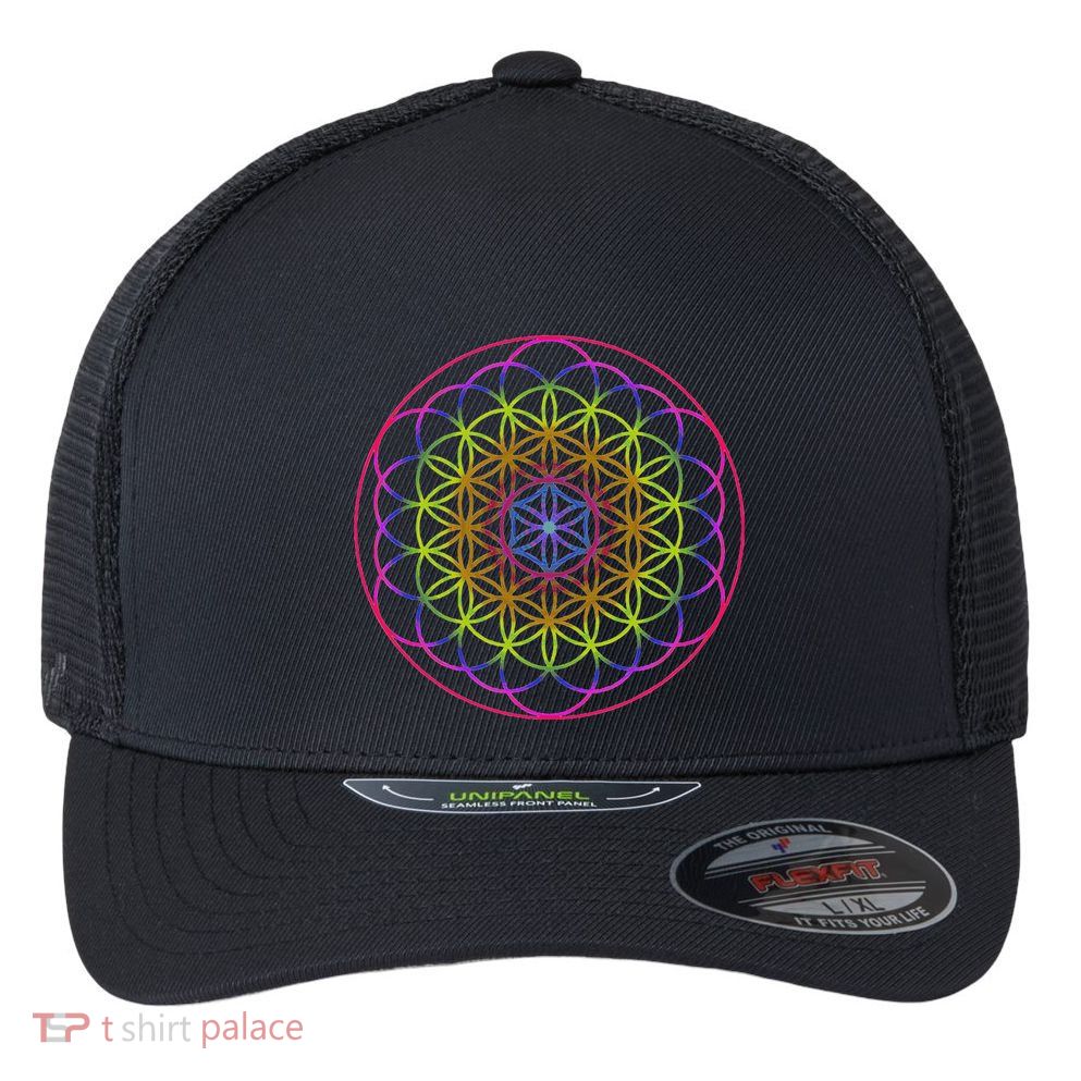 Sacred Geometry Flower Of Life Flexfit Unipanel Trucker Cap