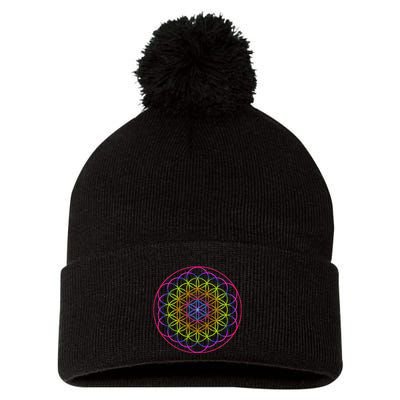 Sacred Geometry Flower Of Life Pom Pom 12in Knit Beanie