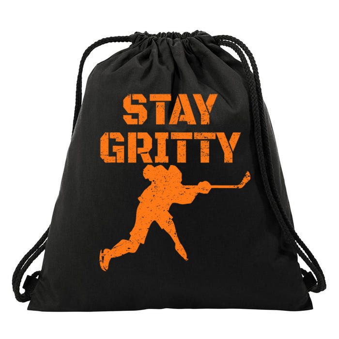 STAY GRITTY Funny Ice Hockey Philly gift Vintage Drawstring Bag