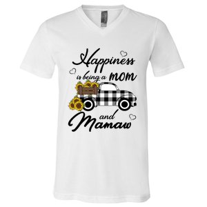 Sunflower Grandma Funny Gift Happiness Is Being A Mom And Mamaw Funny Gift V-Neck T-Shirt