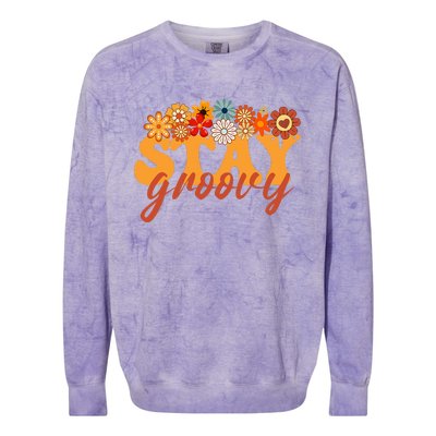 Stay Groovy Flower Power Retro Hippie Vibes Colorblast Crewneck Sweatshirt