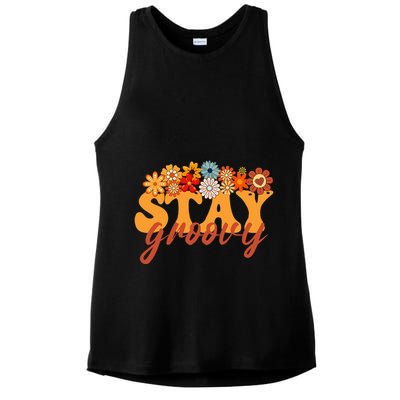 Stay Groovy Flower Power Retro Hippie Vibes Ladies PosiCharge Tri-Blend Wicking Tank