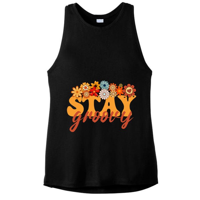 Stay Groovy Flower Power Retro Hippie Vibes Ladies PosiCharge Tri-Blend Wicking Tank