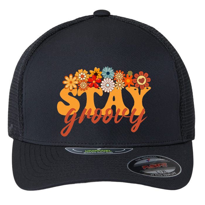 Stay Groovy Flower Power Retro Hippie Vibes Flexfit Unipanel Trucker Cap