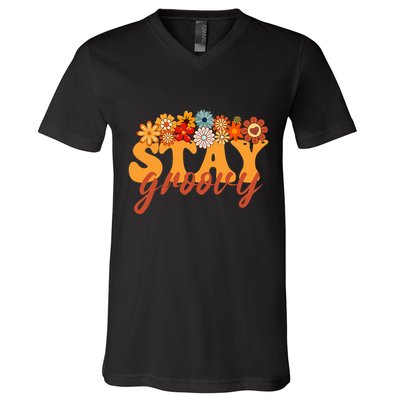 Stay Groovy Flower Power Retro Hippie Vibes V-Neck T-Shirt