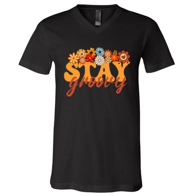 Stay Groovy Flower Power Retro Hippie Vibes V-Neck T-Shirt