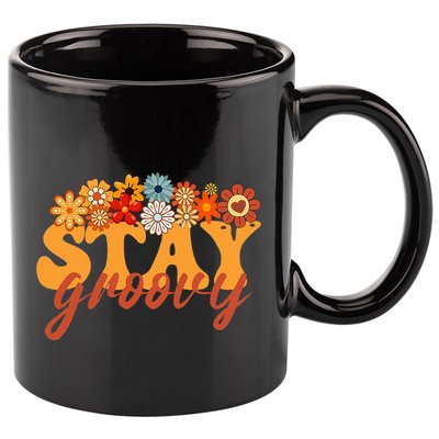 Stay Groovy Flower Power Retro Hippie Vibes 11oz C Handle Ceramic Mug