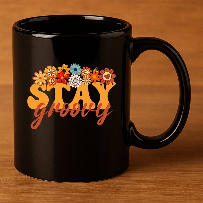 Stay Groovy Flower Power Retro Hippie Vibes 11oz C Handle Ceramic Mug