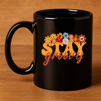 Stay Groovy Flower Power Retro Hippie Vibes 11oz C Handle Ceramic Mug