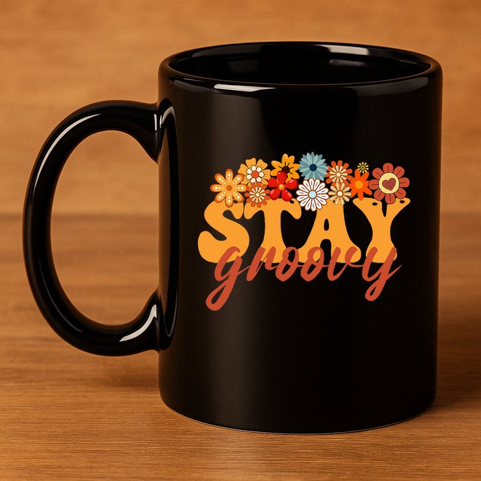 Stay Groovy Flower Power Retro Hippie Vibes 11oz C Handle Ceramic Mug