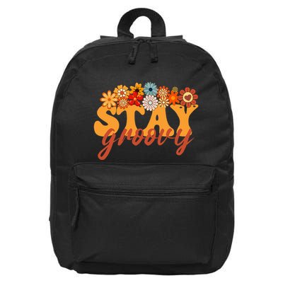 Stay Groovy Flower Power Retro Hippie Vibes 16 in Basic Backpack