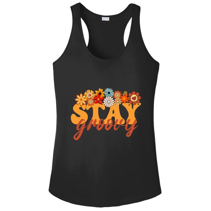 Stay Groovy Flower Power Retro Hippie Vibes Ladies PosiCharge Competitor Racerback Tank