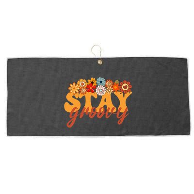 Stay Groovy Flower Power Retro Hippie Vibes Large Microfiber Waffle Golf Towel