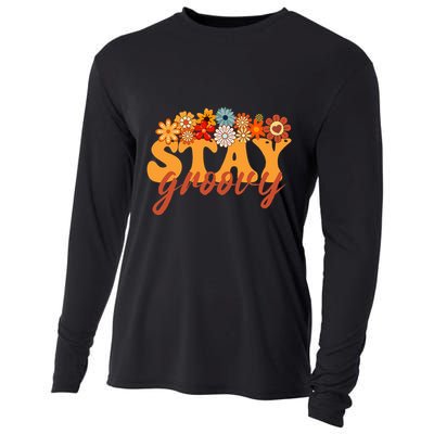 Stay Groovy Flower Power Retro Hippie Vibes Cooling Performance Long Sleeve Crew