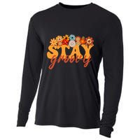 Stay Groovy Flower Power Retro Hippie Vibes Cooling Performance Long Sleeve Crew