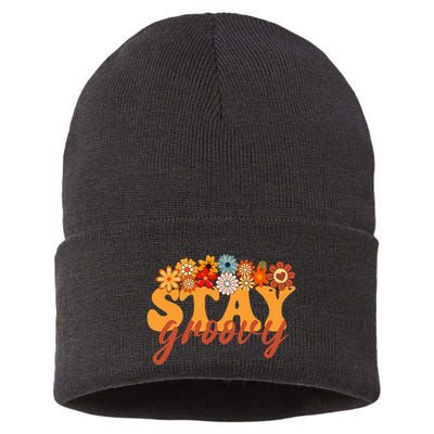 Stay Groovy Flower Power Retro Hippie Vibes Sustainable Knit Beanie
