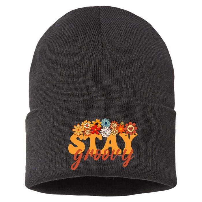 Stay Groovy Flower Power Retro Hippie Vibes Sustainable Knit Beanie