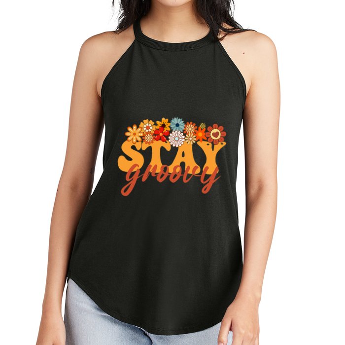 Stay Groovy Flower Power Retro Hippie Vibes Women's Perfect Tri Rocker Tank