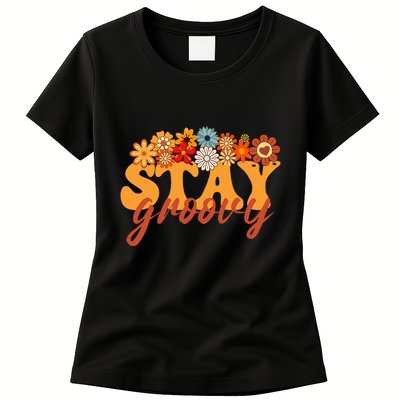 Stay Groovy Flower Power Retro Hippie Vibes Womens T-Shirt